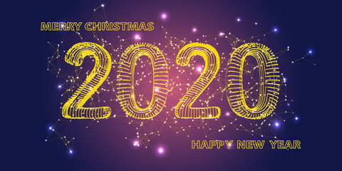 Obraz na płótnie Canvas 2020. Happy New Year and Merry Christmas. Modern futuristic glow template for greeting card. Vector illustration.