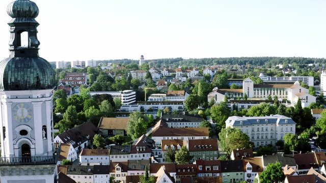 aerial city view of the inner city of Freising, Bavaria, Germany