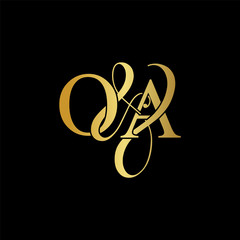 Initial letter O & A OA luxury art vector mark logo, gold color on black background.