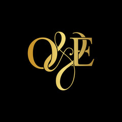 Initial letter O & E OE luxury art vector mark logo, gold color on black background.