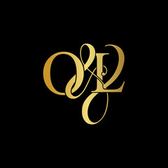 Initial letter O & L OL luxury art vector mark logo, gold color on black background.