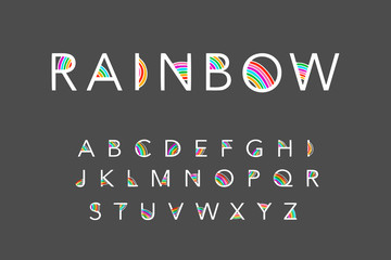 Rainbow hand drawn vector type font in cartoon modern style