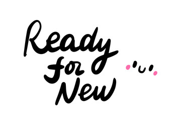 Ready for new hand drawn vector illustration in cartoon style lettering face smiling kawaii