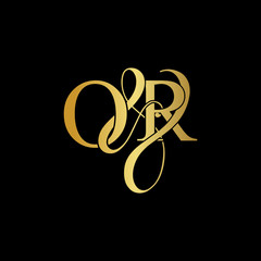 Initial letter O & R OR luxury art vector mark logo, gold color on black background.