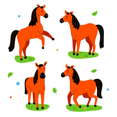 Cute horse - flat design style set of characters
