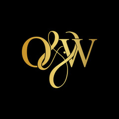 Initial letter O & W OW luxury art vector mark logo, gold color on black background.
