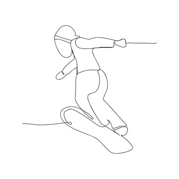 continuous line drawing of skateboarder. isolated sketch drawing of skateboarder line concept. outline thin stroke vector illustration
