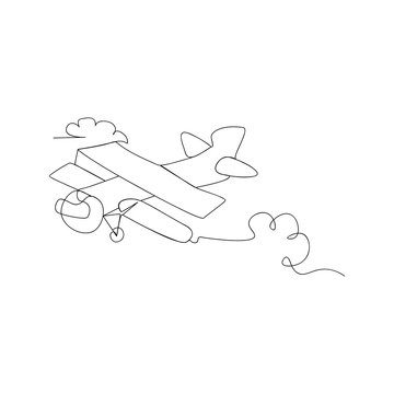 recommend clip art: continuous line drawing of flight biplane. isolated sketch drawing of flight biplane line concept. outline thin stroke vector illustration