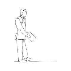 continuous line drawing of doctor reading papers. isolated sketch drawing of doctor reading papers line concept. outline thin stroke vector illustration