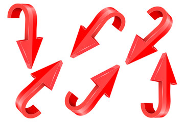 Red and down 3d arrows set. 3d elements