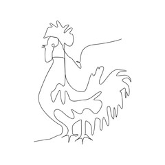 continuous line drawing of rooster. isolated sketch drawing of rooster line concept. outline thin stroke vector illustration