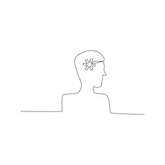 continuous line drawing of gears in mans head. isolated sketch drawing of gears in mans head line concept. outline thin stroke vector illustration
