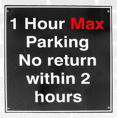 Black and white Parking sign red MAX