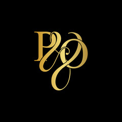 Obraz premium Initial letter P & O PO luxury art vector mark logo, gold color on black background.