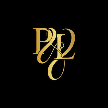 Initial letter P & L PL luxury art vector mark logo, gold color on black background.