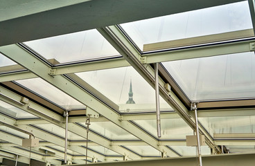 View through a modern glass roof.