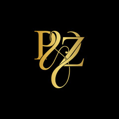 Initial letter P & Z PZ luxury art vector mark logo, gold color on black background.