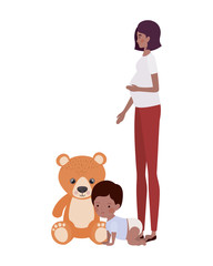 afro pregnancy mother with little boy characters
