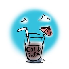 Сold brew coffee with straw and umbrella
