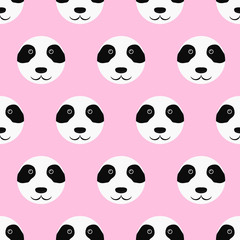 Seamless pattern created by panda faces set to background