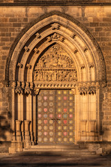 Detail view on doors of Vysehrad church, Prague, Czechia