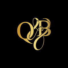 Initial letter Q & B QB luxury art vector mark logo, gold color on black background.
