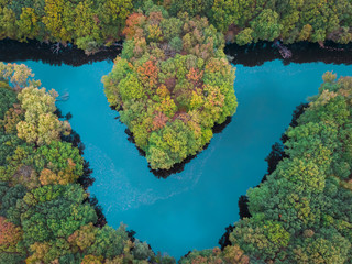 V form river in fall