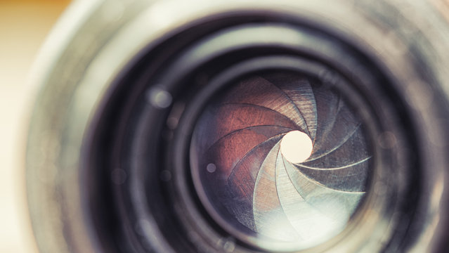Close up Beautiful Camera Lens background. Macro view.