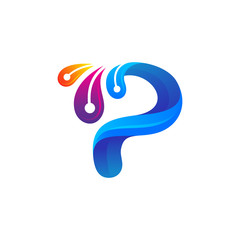 letter P with peacock feathers logo design