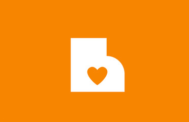 love heart orange white alphabet letter h for company logo design