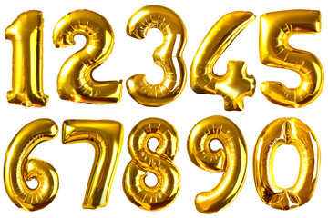 Golden balloon numbers isolated on white for your design