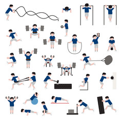 People exercising icon set. Vector.