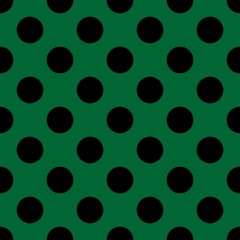Tile vector pattern with big black polka dots on green background