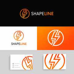 Linear power circle logo sign. Simple thunder company icon vector design.