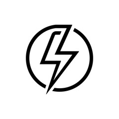 Isolared linear thunder icon. Lightning circle sign. Power logo vector design. Electricity symbol.