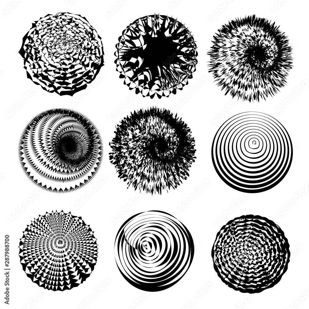 Aufkleber Set of abstract circle pattern shapes. Monochrome geometric round elements.