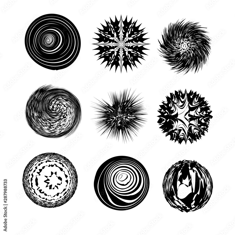 Aufkleber Set of abstract circle pattern shapes. Monochrome geometric round elements.