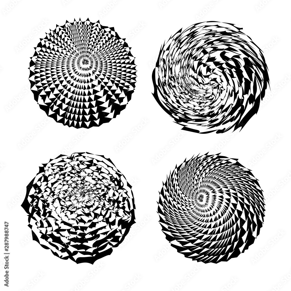 Fototapete set of abstract circle pattern shapes. monochrome geometric round elements.