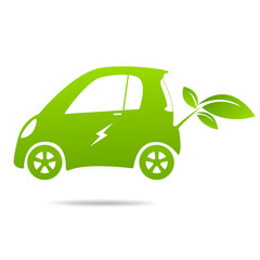 -Ecology concept with eco car Environmental Cityscape Concept,Car Symbol With Green Leaves Around Cities Help The World With Eco-Friendly Idea