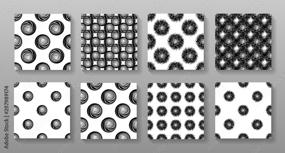 Aufkleber set of black and white geometric seamless patterns vector design. monochrome ornamental backgrounds.