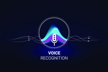 Personal assistant. Voice recognition. Smart sound technologies. Microphone  with voice and sound. Vector background. Intelligent music waves recognition technology. 
