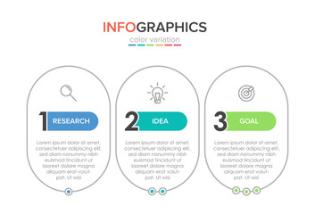 Concept of arrow business model with 3 successive steps. Three colorful rectangular elements. Timeline design for brochure, presentation. Infographic design layout.