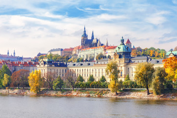 Fototapeta na wymiar Prague Castle. The picturesque autumn view on the famous tourists attraction of Prague