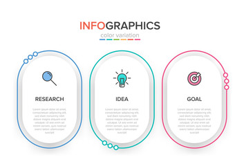 Concept of arrow business model with 3 successive steps. Three colorful rectangular elements. Timeline design for brochure, presentation. Infographic design layout.