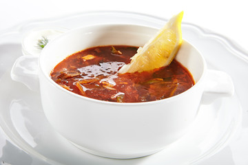 Meat Solyanka, Soljanka or Saltwort Soup Isolated