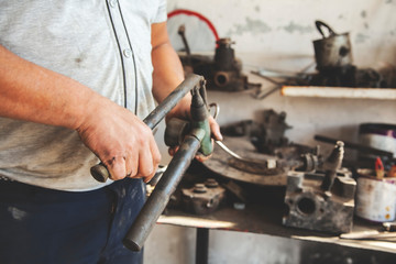 man hand car different tools