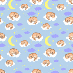 cute sleeping cats vector seamless pattern