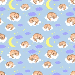 Wallpaper murals Sleeping animals cute sleeping cats vector seamless pattern