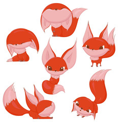 Cute fox character vector set, different emotions red fox design.