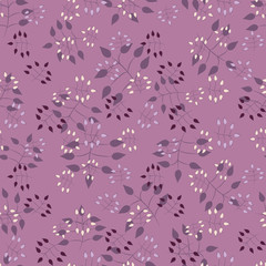 Fototapeta na wymiar A seamless vector pattern with purple doodle leaves. Surface print design